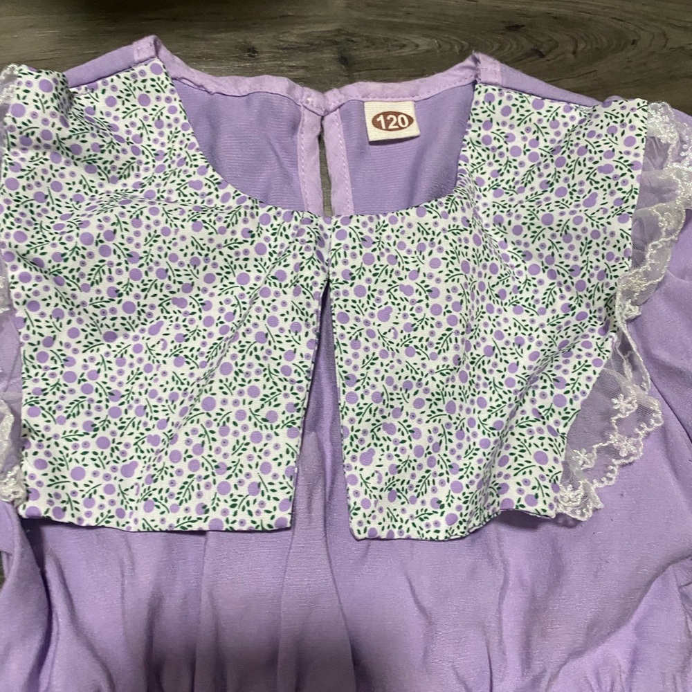 Purple Kids Dress with Floral Collar Size 5/6T - Picture 3 of 5